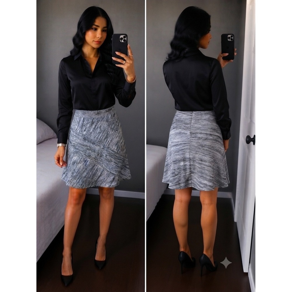 Zac‎ & Rachel Women Large Black Gray Asymmetrical Pull On Elastic Waist Skirt